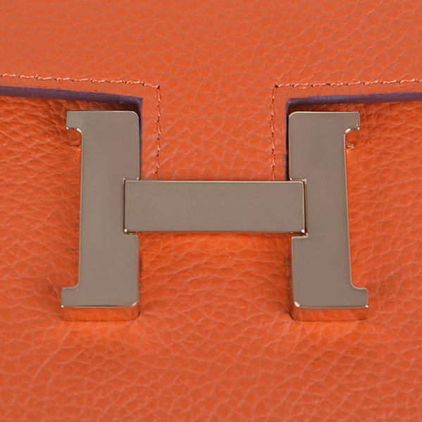 Cheap Fake Hermes Constance Long Wallets Orange Calfskin Leather Gold